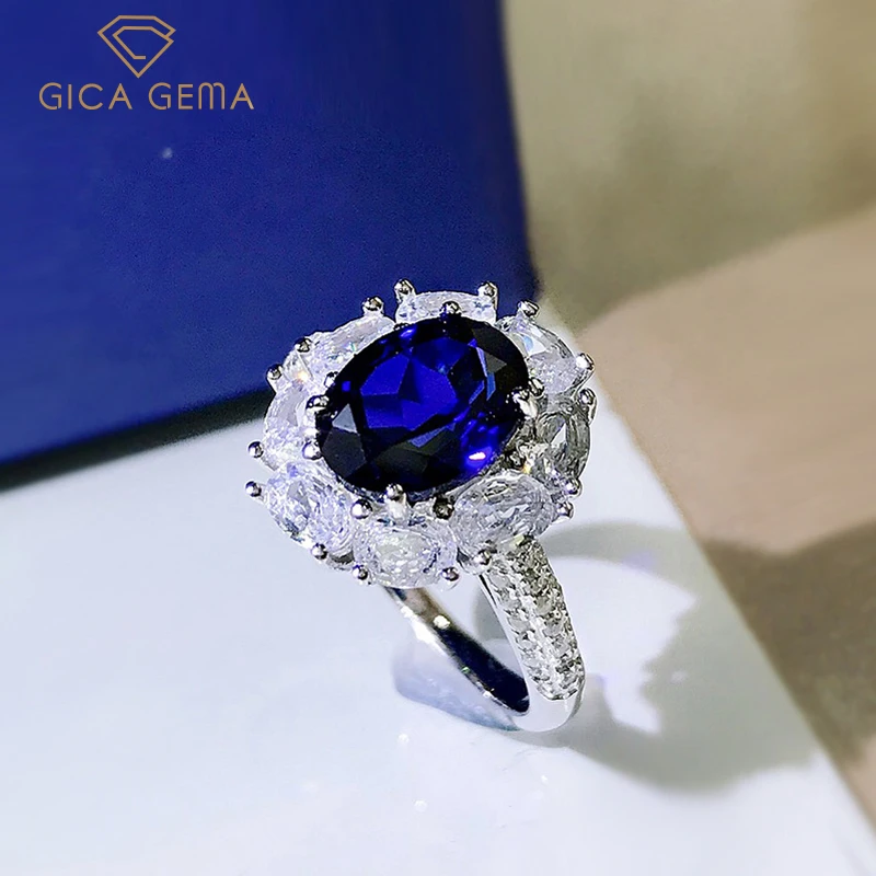 

GICA 100% 925 Sterling Silver Sapphire High Carbon Diamond Rings For Women Sparkling Wedding Party Fine Jewelry Wholesale Gift