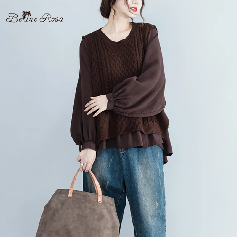 BelineRosa 4XL 5XL 6XL Большие размеры Женский вязаный свитер 2 шт. женские Топы Осень ALWY0005