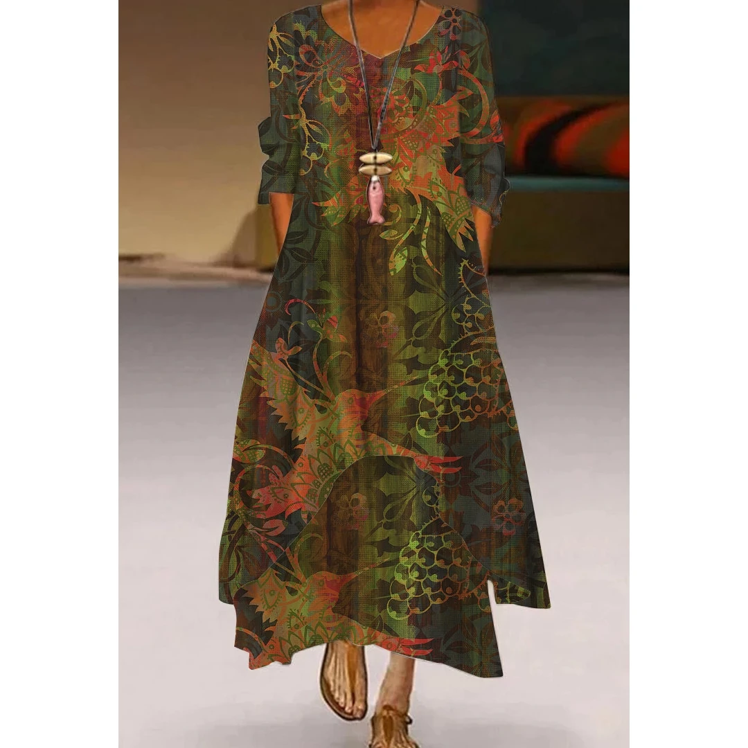 Элегантные платья с 3D принтом цветов и птиц женское богемное вечернее платье