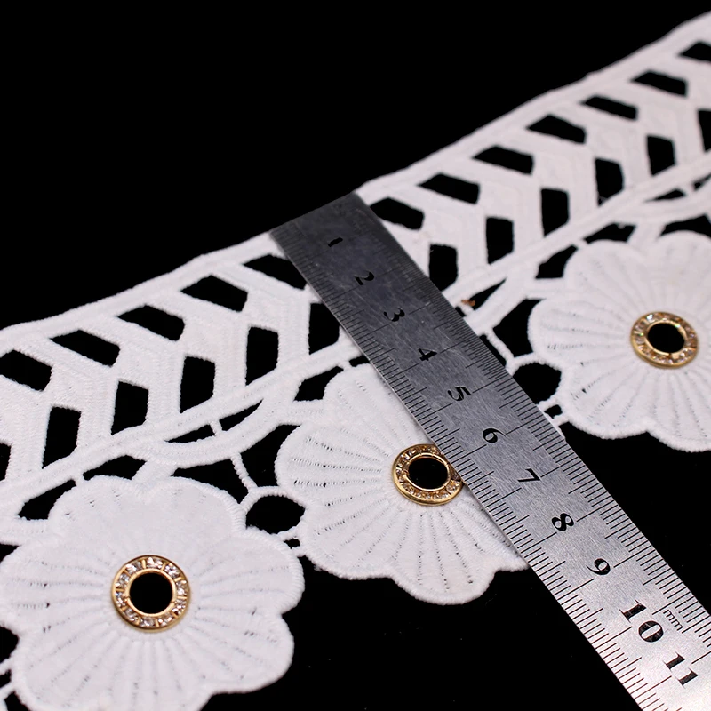 1 ярд 8 5 см ручная работа белый цветок бриллиант медное кольцо вышитое кружево