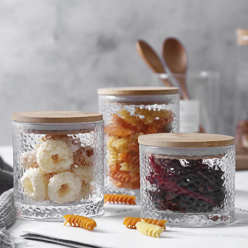 

Hammer Pattern Glass Storage Jars Food Sealed Tea Cans with Lids Home Sweets and Snacks Coffee Beans Storage Jars Home Ornaments
