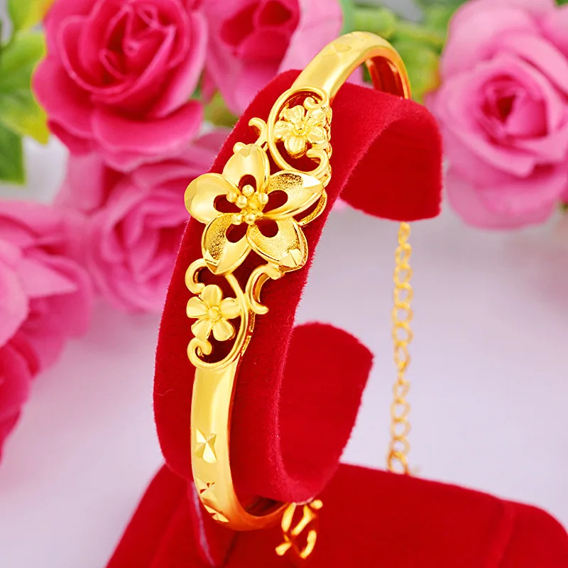 

24K gold-plated three-flower bracelet female retro open three-flower bracelet