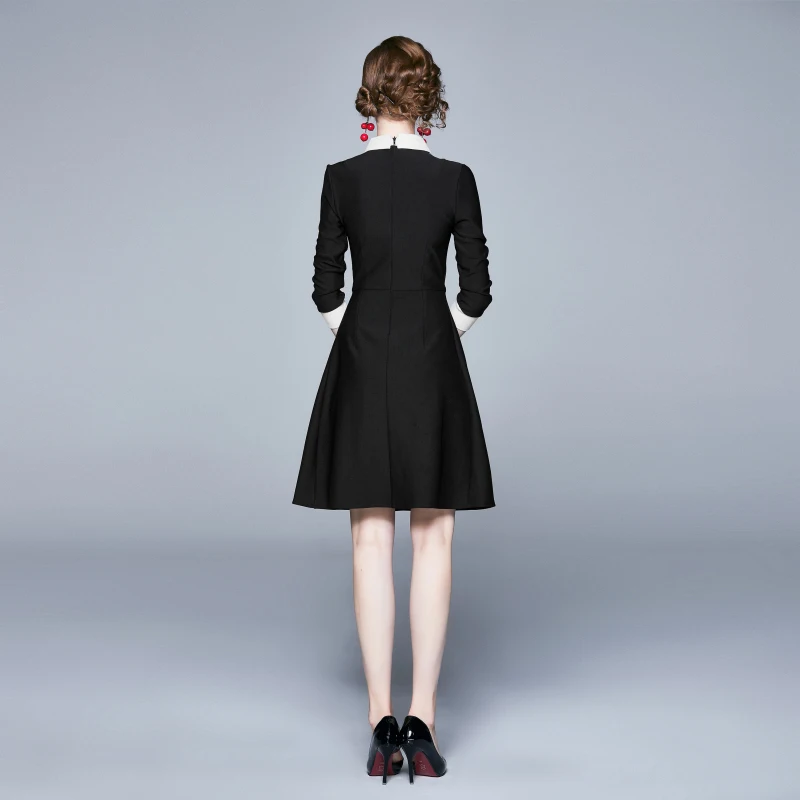 Осеннее черное платье с цветочной вышивкой Vestido Invierno Mujer женское платье миди Robe Moulante Femme ropa mujer K6564