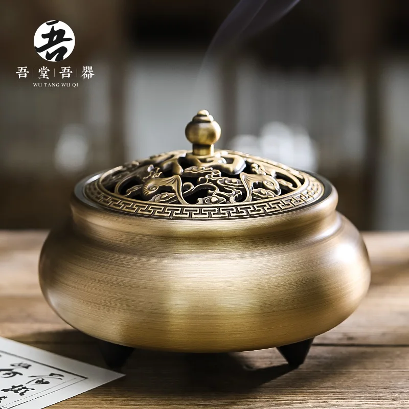 

copper censer household indoor three-legged present pure copper large-sized zen sandalwood aloes smoked incense burner