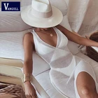 Женское пляжное макси-платье Vangull, летнее Прозрачное платье без рукавов с открытой спиной и разрезом