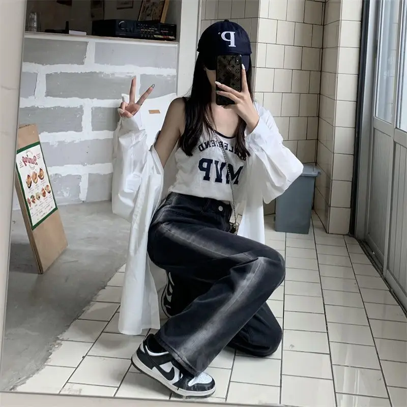 

Gradient striped Pants Women autumn new jeans female street wild loose thin straight Casual trousers Oversize woman clothes