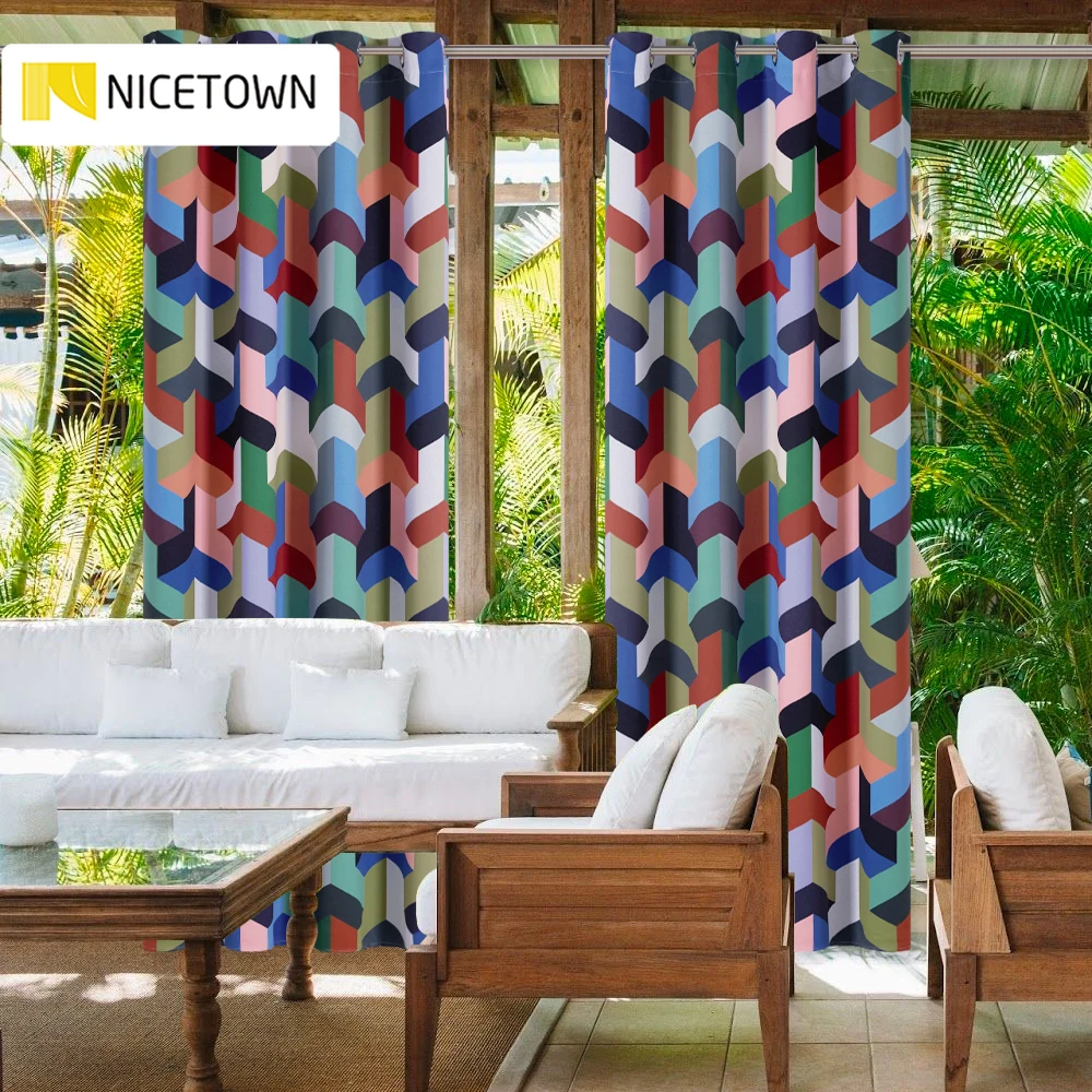 

NICETOWN Outdoor Curtain Printed Multicolored lattice Drape Blackout Light Blocking with Grommet Rust-Proof For Garden