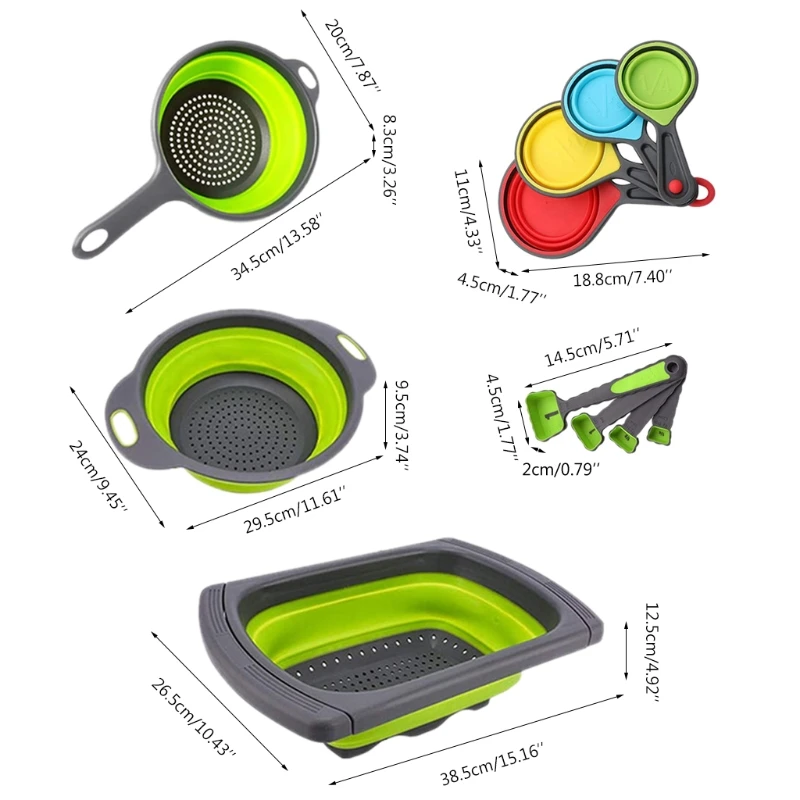 

BPA Free Silicone Food Strainer with Non-slip Handles 11 Pcs with Measuring Cup Comfortable and Safe Gift for Kitchen