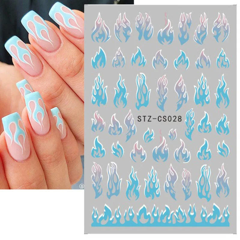 

3D Fire Flame Nail Stickers Flower Abstract Design Nail Art Decals Fashion Lines Stripe Tape Wraps Slider for Nail Decorations