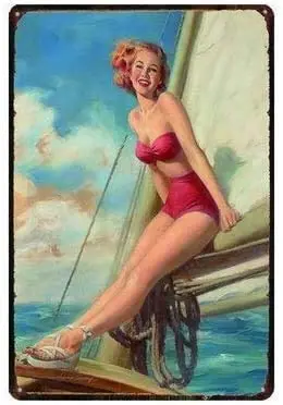 

Metal Tin Sign Pin Up Girl Sexy Beauty Girl Man Cave Pub Outdoor Bar Retro Poster Home Kitchen Restaurant Wall Decor