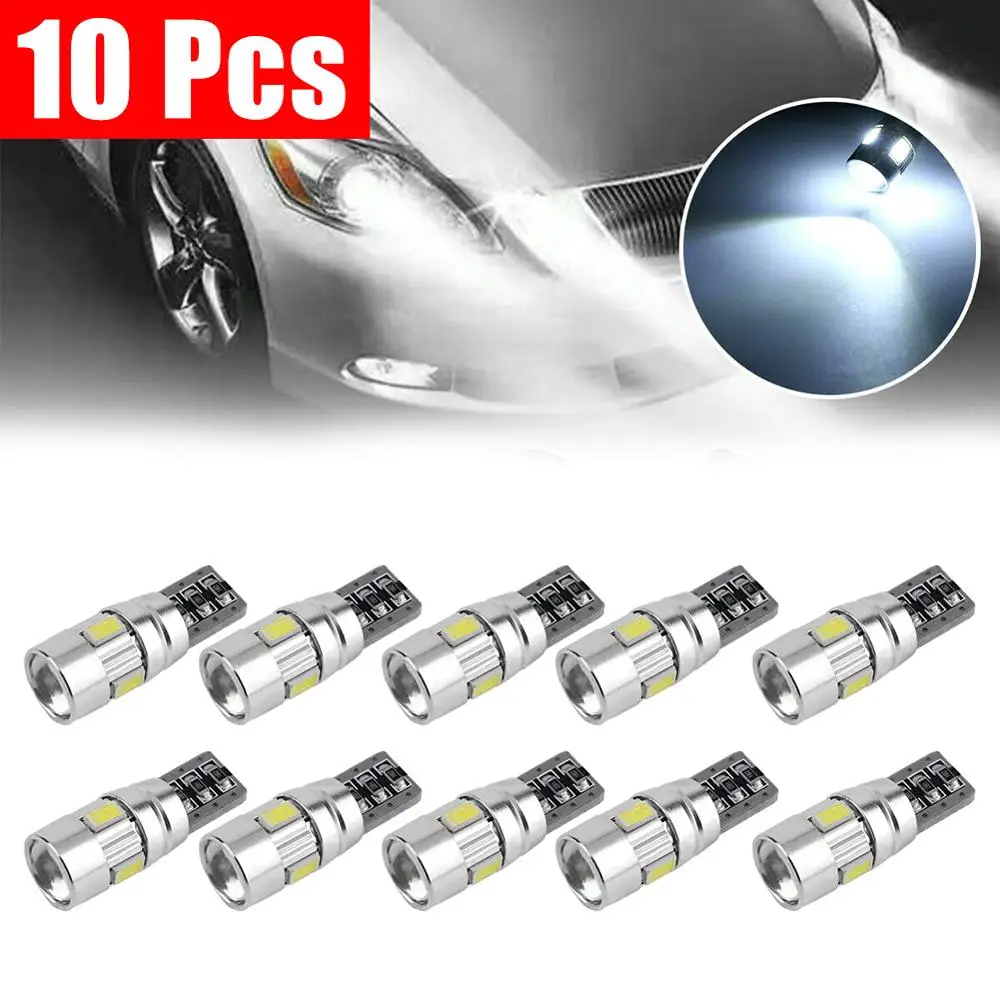 

10pcs CANBUS ERROR FREE 5630 Projector Lens T10 6SMD LED Bulbs W5W 194 168 White