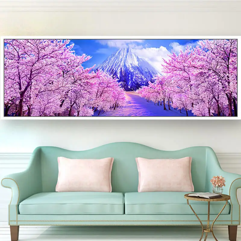 

new point paste full of plants flowers and trees home decoration cross stitch Mount Fuji snow mountain