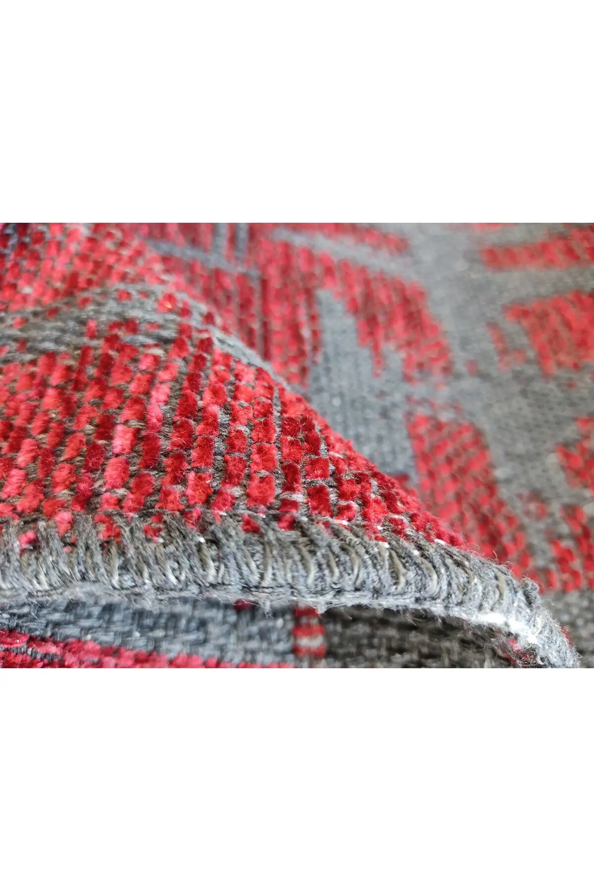

Modern Red Gray Natural Cotton Luxury Chenille Rug for Living Room - Kitchen