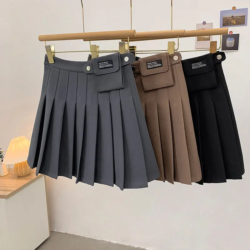 

Pleated skirt pocket high waist a-line 2021 new fashion waist bag all-match student short skirt was thin skirt female