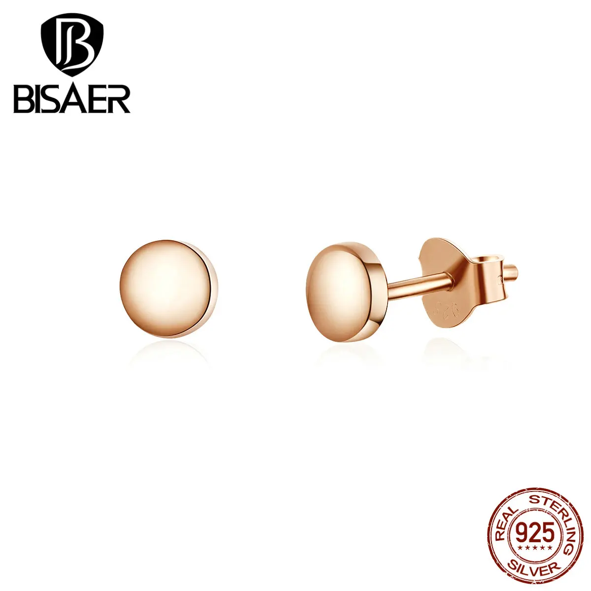 Горячая Распродажа, BISAER, 925 пробы, серебряные, Круглые, черные, маленькие, для монет, серьги-гвоздики для женщин, модные ювелирные изделия из стерлингового серебра ECE693