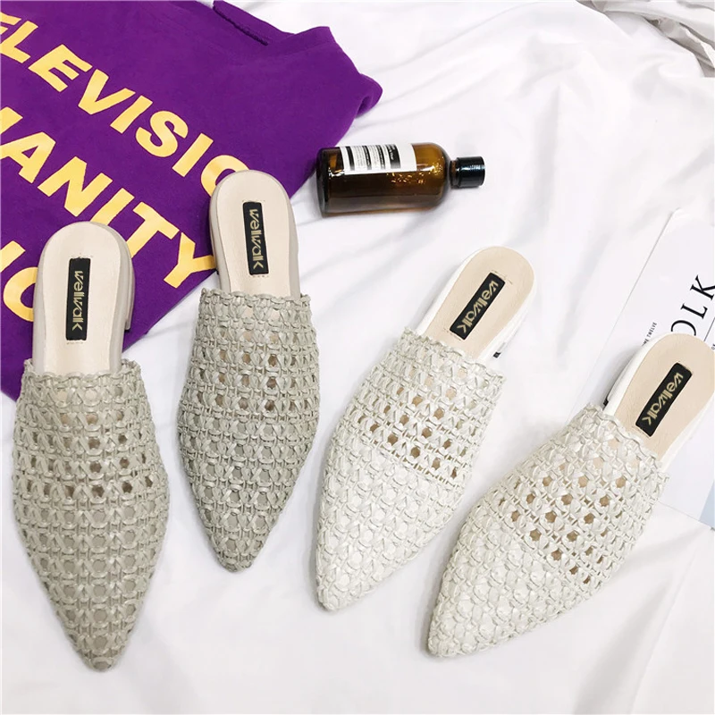 Высокие тапочки тканые Шлепанцы из тростникового материала женская обувь с