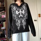 Футболка женская с графическим принтом, Свободный Топ в стиле Харадзюку, готическая одежда в стиле панк, винтажная рубашка с длинным рукавом, Y2k