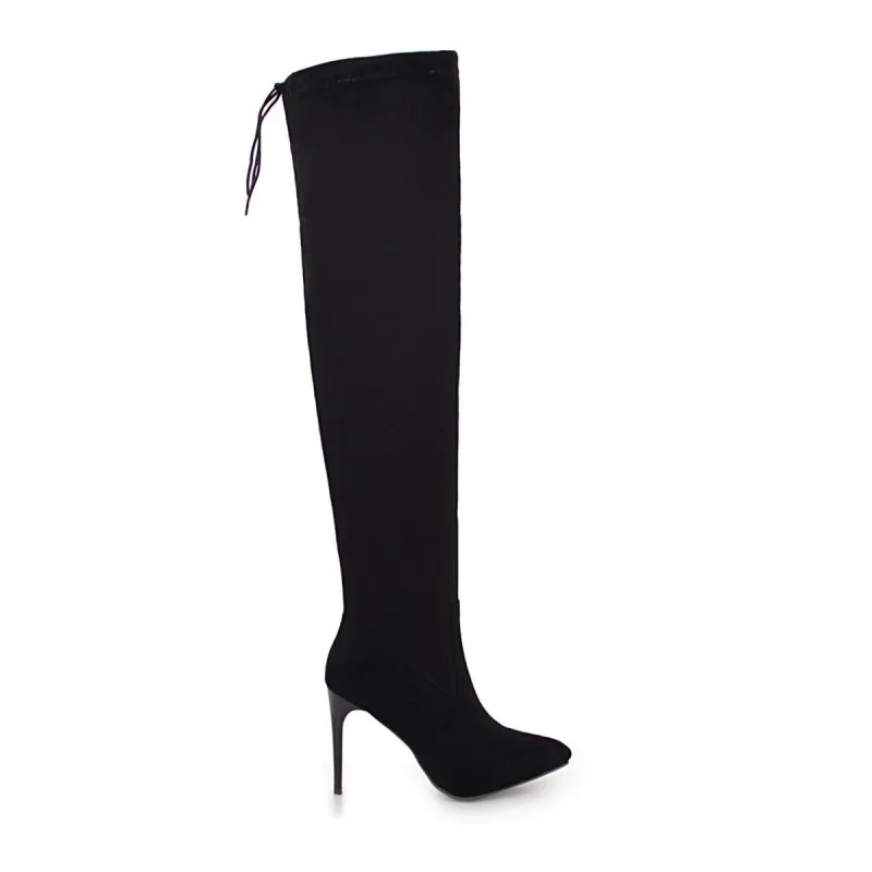 

18 new pointed Black Sexy knee high slim heel boots women's shoes 40-43