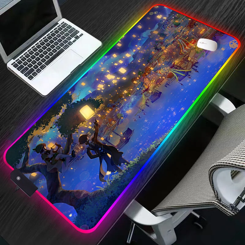 

Genshin Impact RGB LED Mouse Pad Anime Gaming Accessories Keyboard Laptop Varmilo PC Teclado Gamer Desk Mat Kawaii CSGO Mousepad