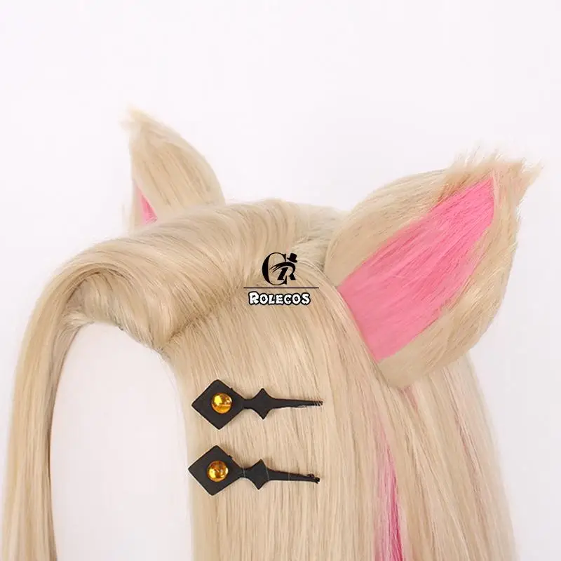 

ROLECOS Game LOL KDA Ahri Cosplay Wig LOL KDA The Baddest Ahri Cosplay Wig 90cm Blonde Mixed Pink Headwear Women Synthetic Hair