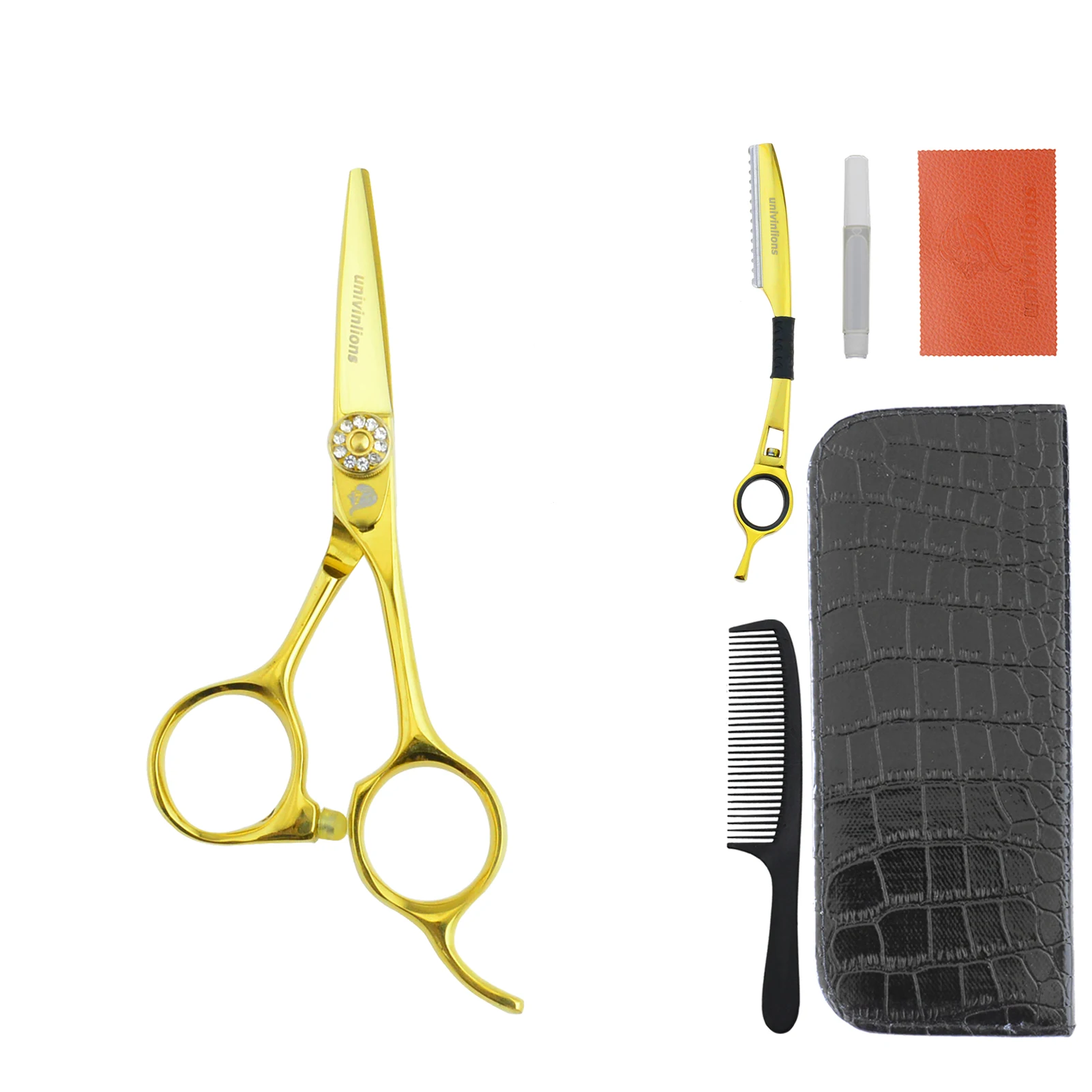 

Профессиональные ножницы Univinlions для стрижки волос, стальные Парикмахерские аксессуары, прямые ножницы, тиджеры, 5 дюймов, JP440C