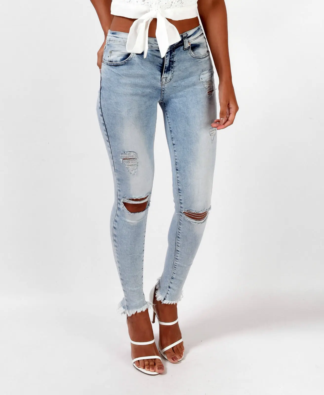 Ripped Knee Hole Slim Pencil Jeans Stretch Women Combinaison Pantalon Burr Denim Pants Woman Calsas Feminina | Женская одежда