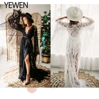 black strech lace beach dress for photoshoot leg slit sexy evening gown designer photo shoots dress for baby shower 2021 yewen