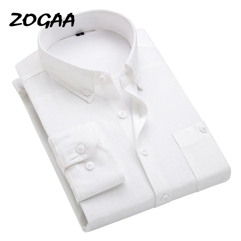 

ZOGAA Shirts Men Long Sleeves Corduroy Dress Shirt Casual Men's Shirt 2020 Fashion Solid Color Male Slim Fit Shirt 5XL