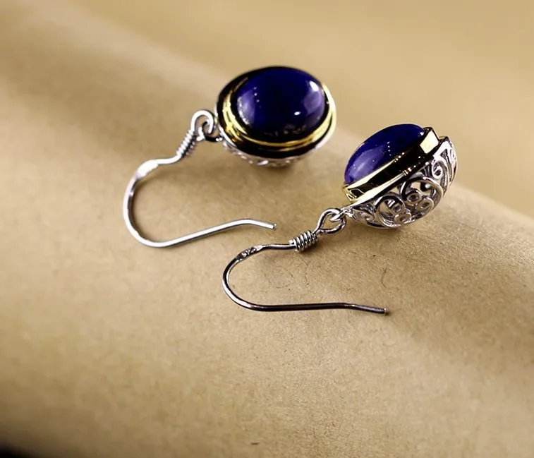 S925 silver inlaid lapis lazuli earrings