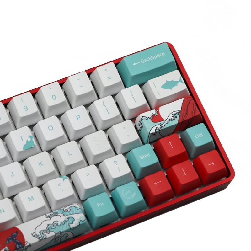 

71 Keys Sea Coral Ukiyo-e Keycap Dye Sublimation OEM Profile For GH60 GK61 GK64 1XCE