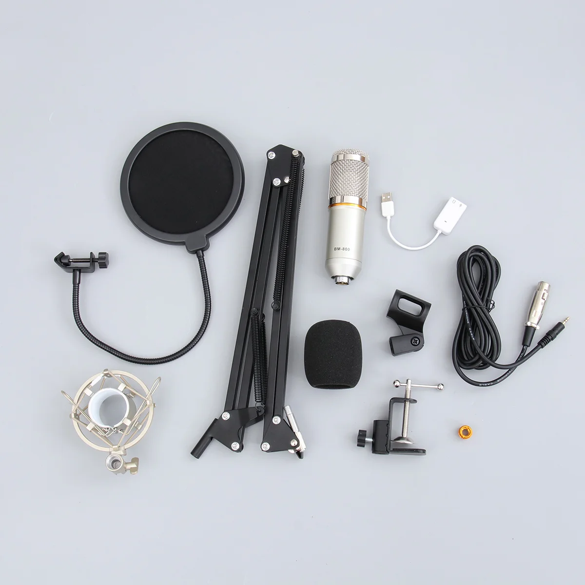 BM-800 Professional Studio Broadcasting Recording Condenser Microphone with Mount and Stand (Black Silver) | Электроника