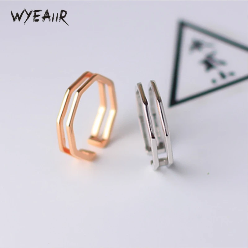 

WYEAIIR Simple Geometry Heave Double Layer Cute Sweet Fashion 925 Sterling Silver Female Resizable Opening Rings