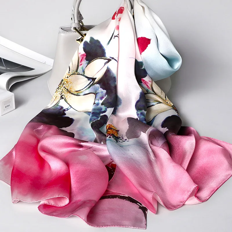 Шарф женский Шелковый, с цветочным принтом, 100% от AliExpress WW