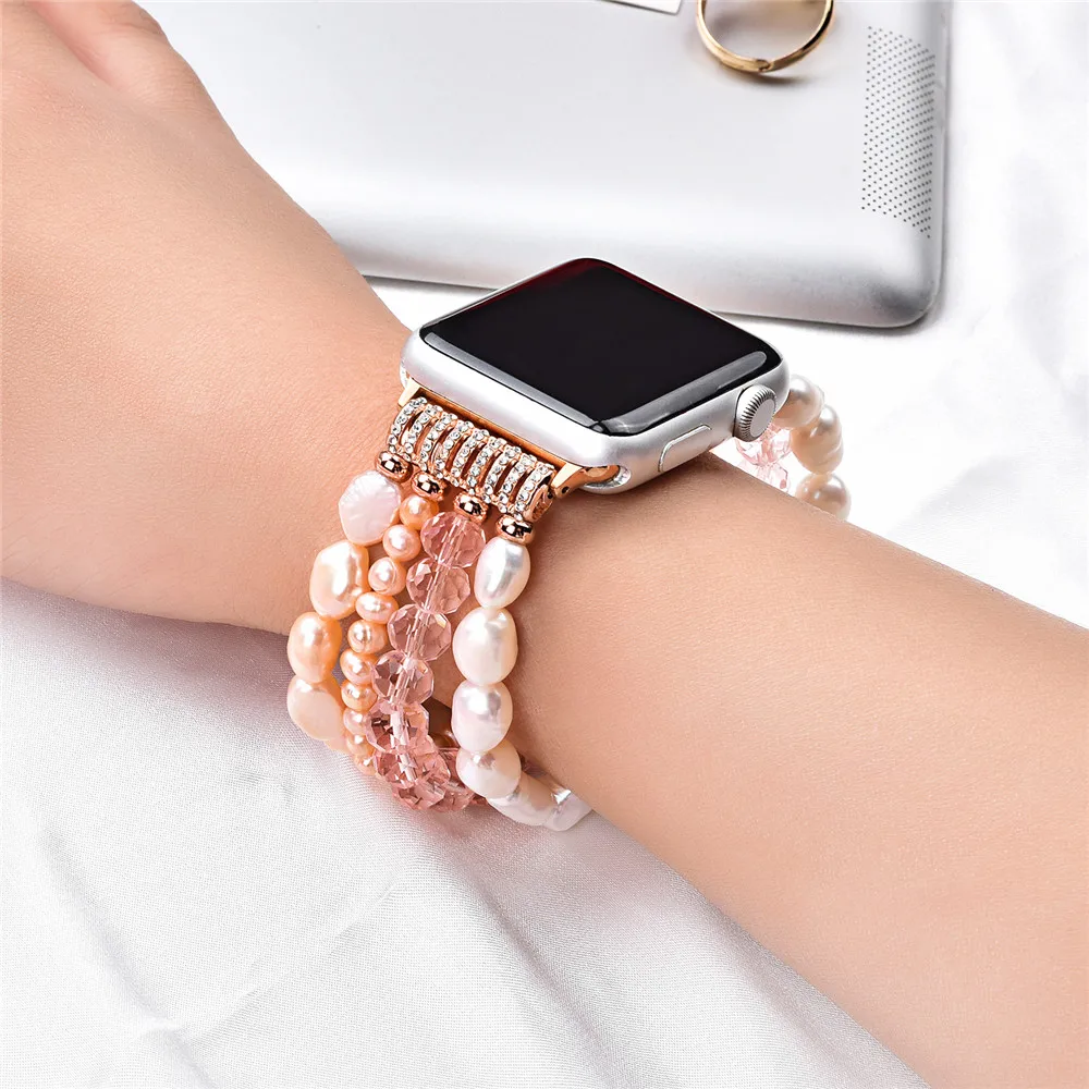 Роскошный ремешок из хрустального жемчуга для Apple Watch SE Band Series 6 5 4 3 браслет агата