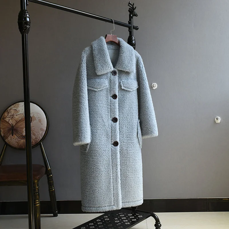 Женская куртка из овечьей шерсти длинное пальто верхняя одежда для улицы зима |