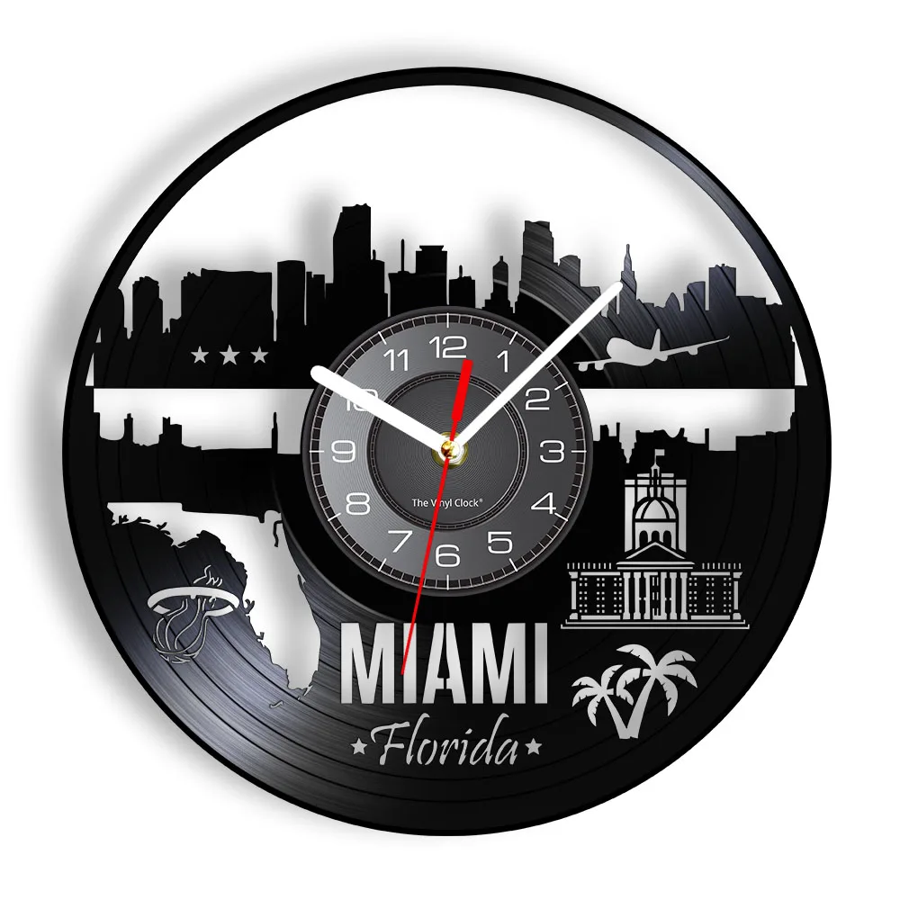 

Настенные часы Майами с изображением городского пейзажа, виниловая пластина, в стиле ретро, светящийся городской пейзаж, в американском сти...