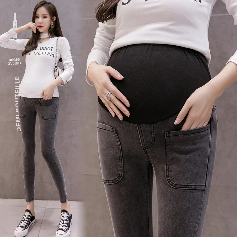 

1103# Autumn Stretch Denim Maternity Pencil Pants Elastic Waist Belly Skinny Legging Jeans Clothes for Pregnant Women Pregnancy
