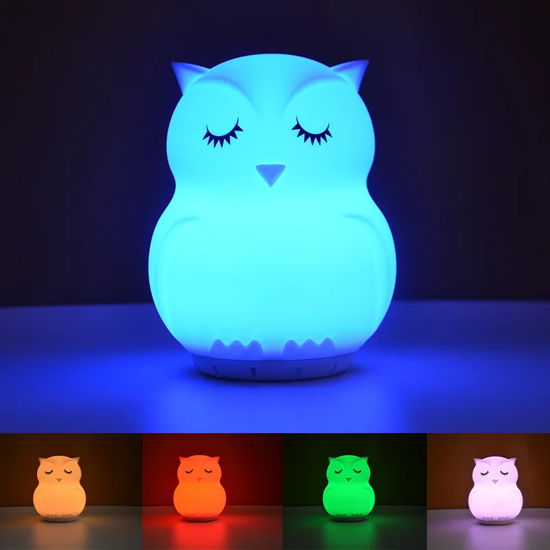 

Cute Silicone Touch Sensor Sleep Lamp Owl Lamp LED Night Light Remote Control Colorful Rechargeable Bedside Cartoon Lamp for Kid