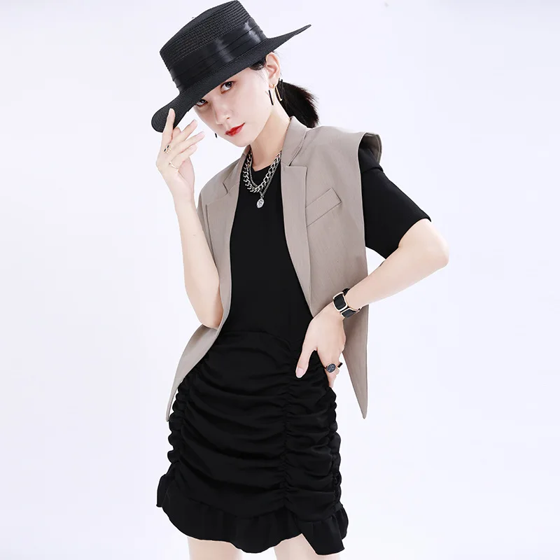 

Waist Pack Hip Fishtail Outwear Female Clothes Dress Summer Gray Black 2021 Women's Pleated Bubble Sleeve Slim Dress Yalabovso