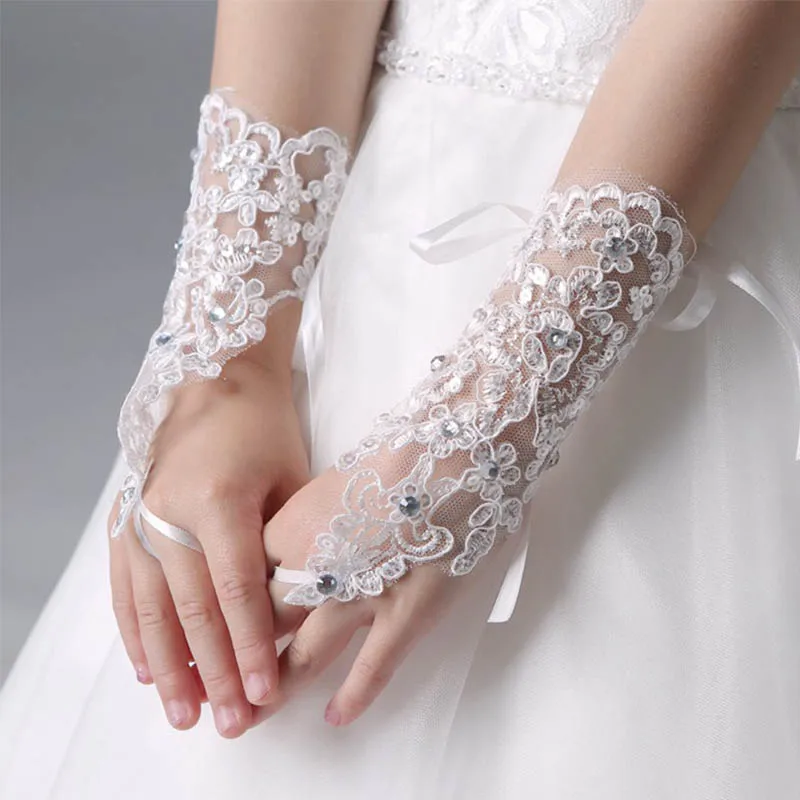 Кружевные женские перчатки без пальцев с цветами | Свадьбы и торжества
