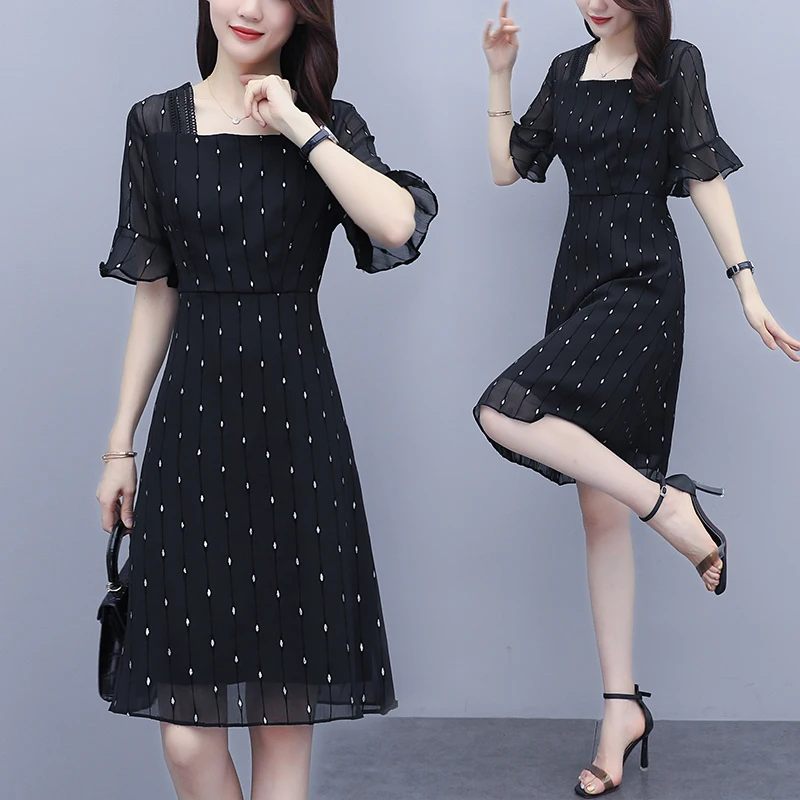 Платье женское шифоновое с коротким рукавом модная офисная одежда в Корейском
