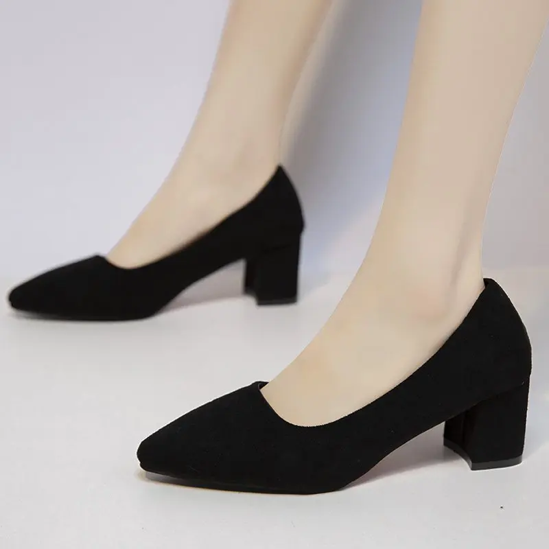 

2020 New Women Thick Heel Pumps Pointed High Heels Low Heel Shoes Black Office Shoes Lady Fashion Work Shoes Classic