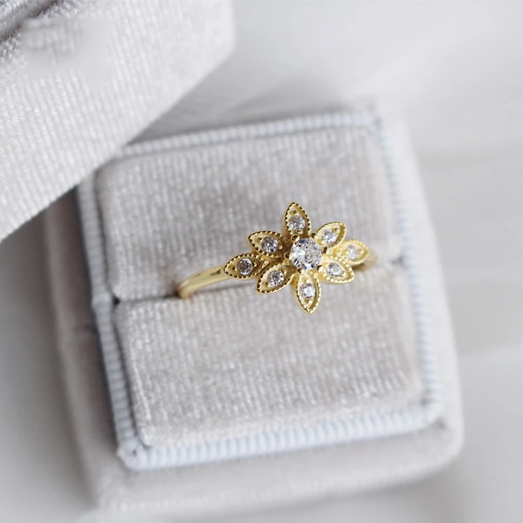 Женское кольцо из серебра 925 пробы Anillos 18 К Золотое с солнечным цветком Брендовое
