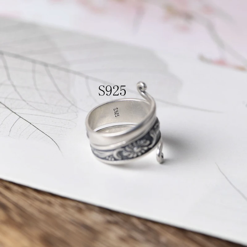 Женское регулируемое кольцо из серебра 100% пробы с цветком и листьями | Украшения