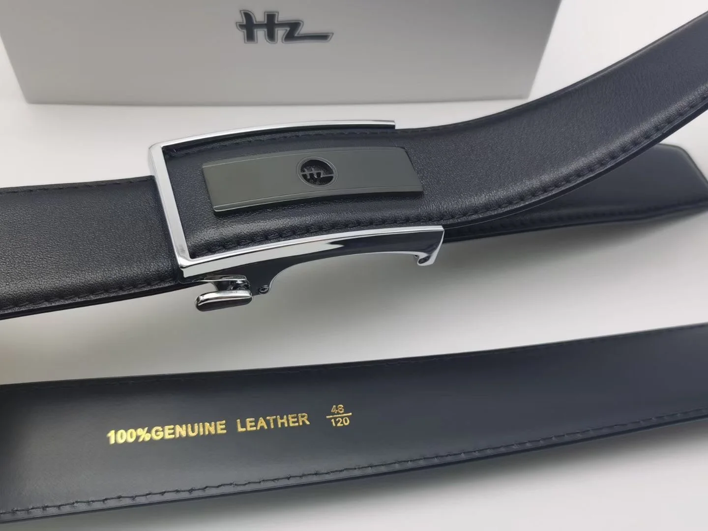 

HZ Famous Brand Belt Men 100% Good Quality Cowskin Genuine Luxury Leather Men's Belts for Men,Strap Male Steel Automatic Buckle