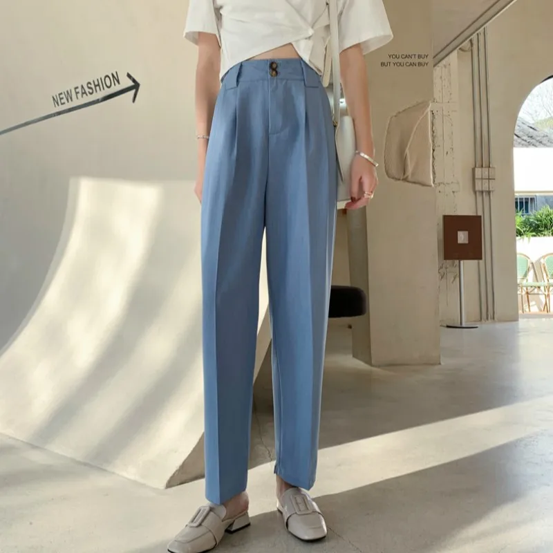 

GUUZYUVIZ High Waist Pants Women Loose Casual Pantalon Femme Plus Size Straight Korean Trousers Ladies Pink Blue Grey Black