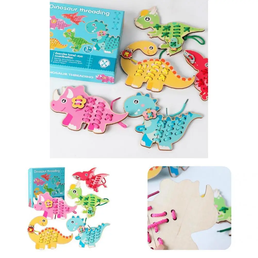 

Reliable Wooden Dinosaur Puzzle Jigsaw with Rope Dinosaur Puzzle Toy High Toughness Concentration Development