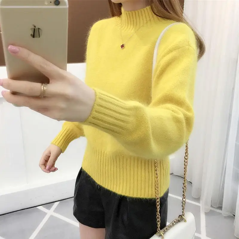 

Warm Knitted Sweater Women Tops Autumn Winter Turtleneck Pullovers Female Long Sleeve Solid Color Knit Pullover Womens Sweaters