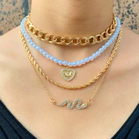 fashion crystal snake heart pearl beaded necklace for women punk golden curb cuban chain choker multilayer necklaces jewelry new