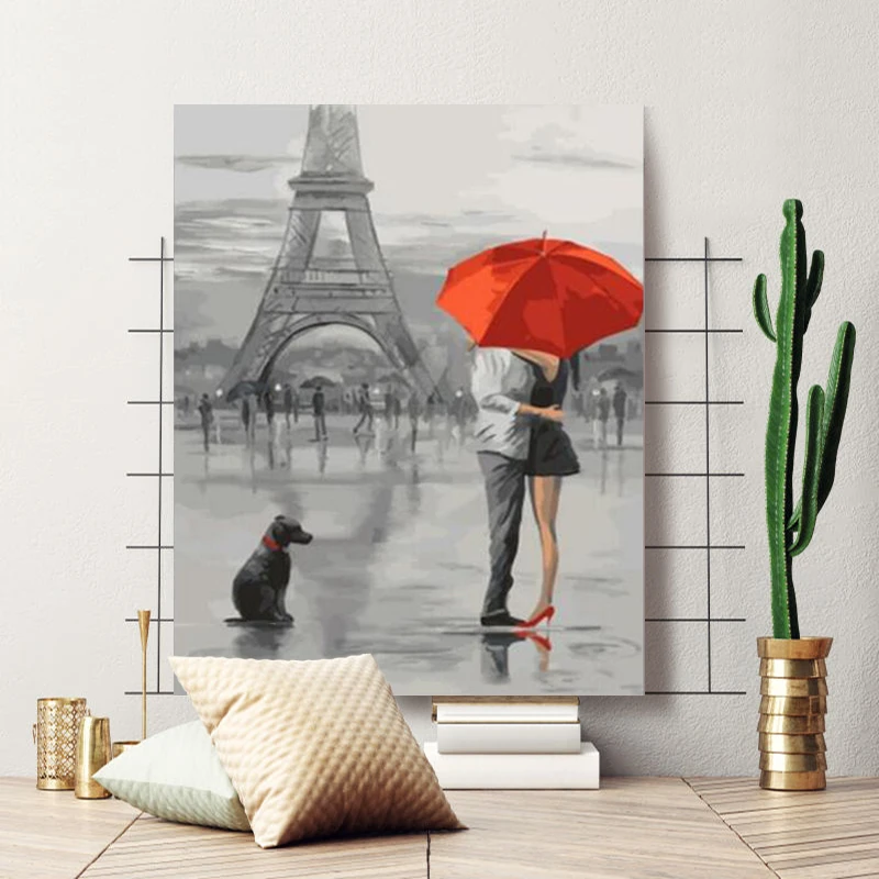 Красная пара зонтиков любовь город пейзаж Картина по номерам абстрактные